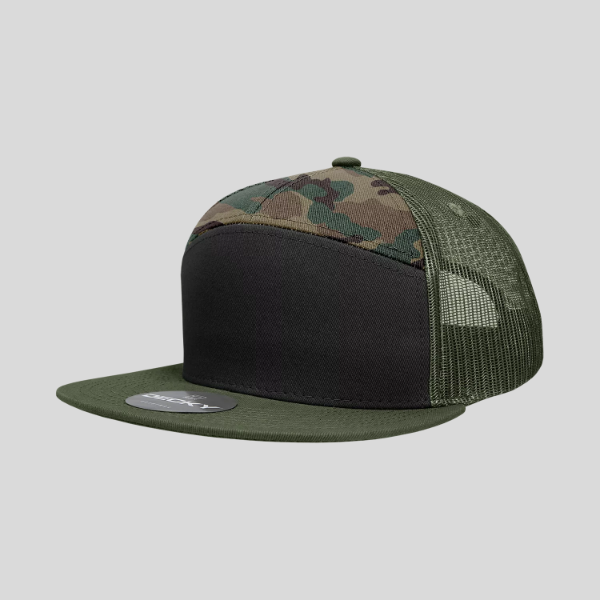 Gorra de camionero de mezcla de algodón estructurada de perfil alto y 7 paneles Decky 1133